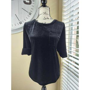 Lauren Ralph Lauren  Womens Short Sleeve Blouse Black Velvet Cotton Size Large